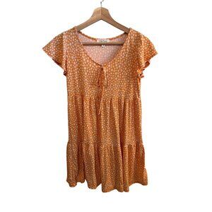 Jessica Simpson Orange Floral Boho Mini Dress Women's Size M Short Sleeve Dress